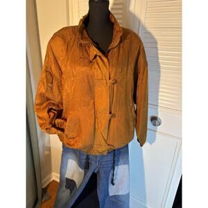 MURELI Vintage 100% Silk Paisley Bomber Joy Zip + Buttons Iridescent Topaz Ember